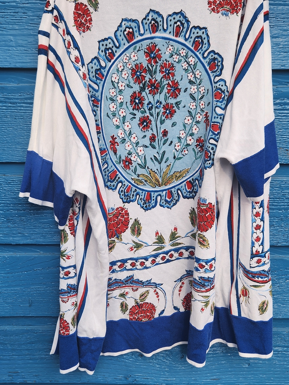 Escada White, Blue & Red Floral Open Cardigan - Picture 8 of 10
